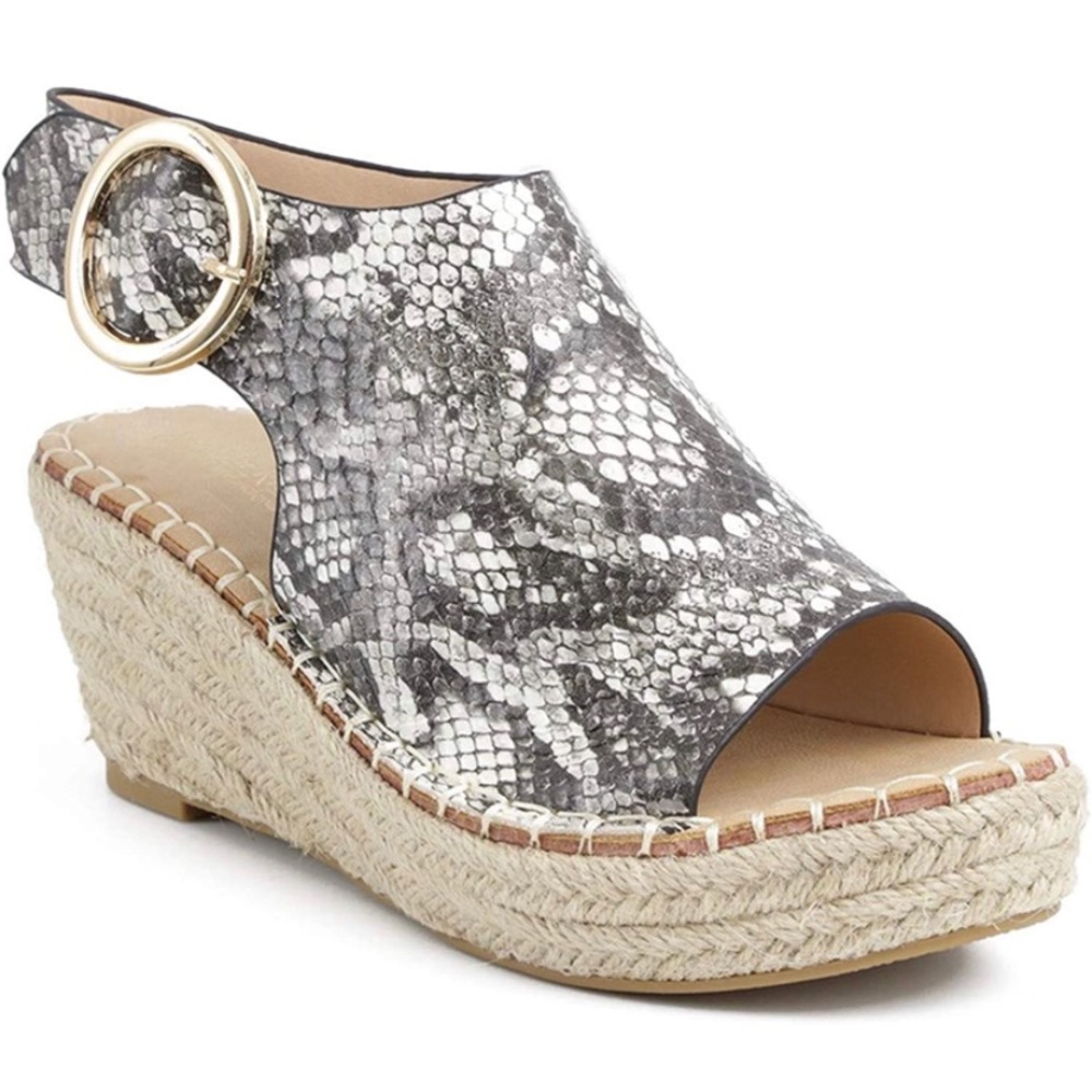 Snakeskin Pattern Platform Sandals With Silver Bu… - image 1